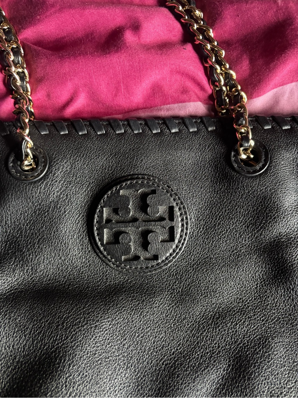 Tory Burch Black Leather Chain-Handle Tote with Gold Hardware - Picture 2 of 7